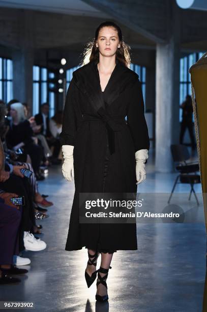 Model walks the runway at the Max Mara Resort Show 2019 at Collezione Maramotti on June 4, 2018 in Reggio nell'Emilia, Italy.