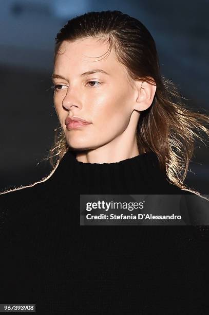 Model walks the runway at the Max Mara Resort Show 2019 at Collezione Maramotti on June 4, 2018 in Reggio nell'Emilia, Italy.