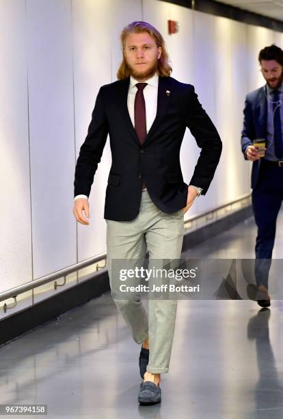 William Karlsson of the Vegas Golden Knights arrives at the arena prior to Game Four of the Stanley Cup Final against the Washington Capitals during...