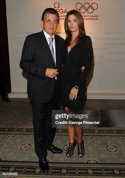 President of OMEGA Stephen Urquhart and OMEGA Brand Ambassador Cindy Crawford attend the OMEGA Cocktail Celebration at the OMEGA Lounge, Fairmont...