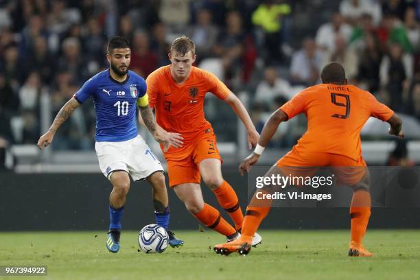 Lorenzo Insigne of Italy, Matthijs de Ligt of Holland, Ryan Babel of Holland during the International friendly match between Italy and The...