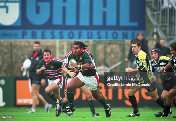 Fereti Tuilagi of Leicester runs with the ball during the European Cup Pool match against Calvisano played at the Stadio Comunale, in Calvisano,...
