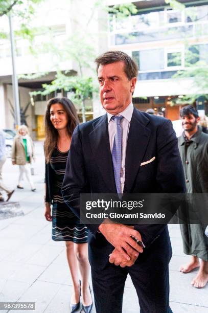 Cayetano Martinez de Irujo and Barbara Mirjan Aliende arrive at the 'Thinking In Your Cloud' charity dinner at the Lux restaurant at on June 4, 2018...