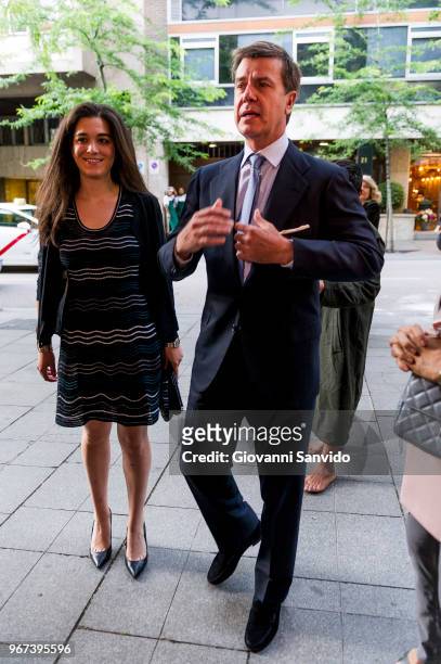 Cayetano Martinez de Irujo and Barbara Mirjan Aliende arrive at the 'Thinking In Your Cloud' charity dinner at the Lux restaurant at on June 4, 2018...