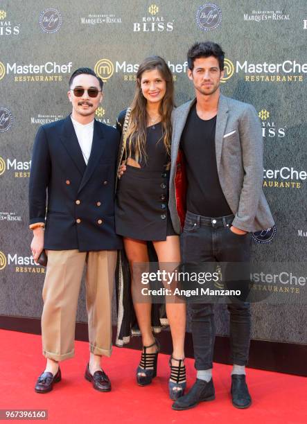 Odkhuu, Miriam Perez and Jorge Brazalez attend 'Masterchef' Restaurant Opening on June 4, 2018 in Madrid, Spain.
