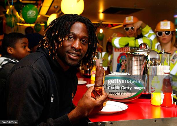 Paul Sackey of London Wasps poses with an éclair as his last "supper" to promote the ChildLine & Guinness Premiership�s Kicking Bullying into Touch...