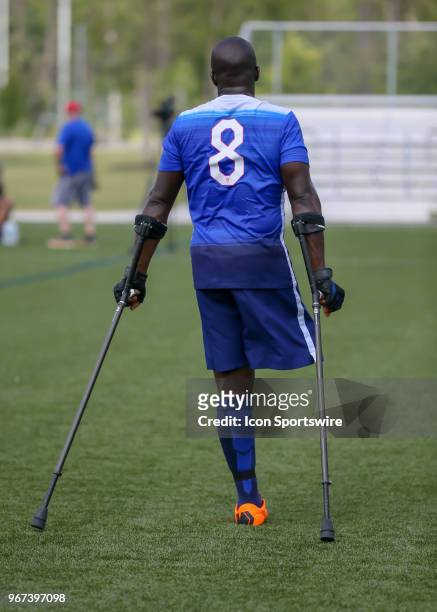 Team USA Foday Seaman waits for play to re-start during the Lone Star Invitational Amputee Soccer tournament on June 2, 2018 at Gosling Sports Fields...