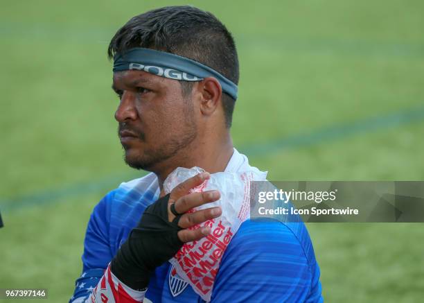 Team USA Robert Ferguson nurses an injured shoulder during the Lone Star Invitational Amputee Soccer tournament on June 2, 2018 at Gosling Sports...