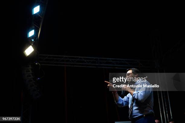 Italian Interior Minister, Deputy Prime Minister and Lega leader, Matteo Salvini, takes part at the political rally organized for the upcoming...