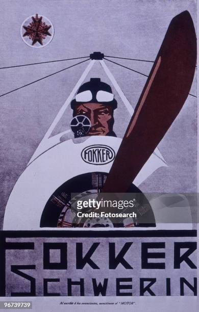 Poster promoting the Fokker aircraft company based in Schwerin, Germany, circa 1916. .
