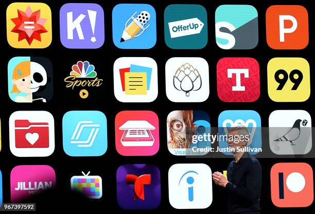 Apple CEO Tim Cook speaks during the 2018 Apple Worldwide Developer Conference at the San Jose Convention Center on June 4, 2018 in San Jose,...