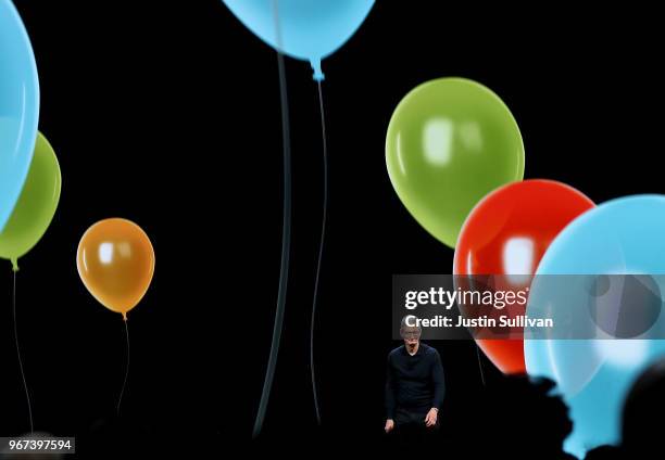 Apple CEO Tim Cook speaks during the 2018 Apple Worldwide Developer Conference at the San Jose Convention Center on June 4, 2018 in San Jose,...