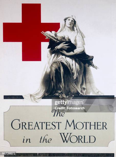 Poster issued by the American Red Cross, with the caption 'The greatest mother in the world'. The poster, by artist A.E. Foringer, depicts Red Cross...