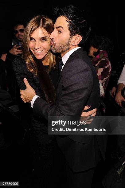 Editor-in-Chief of French Vogue Carine Roitfeld and Marc Jacobs attend the Marc Jacobs Women's Collection 2010 Show at the NY State Armory on...