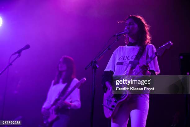 Theresa Wayman and Emily Kokal of Warpaint perform at Forbidden Fruit Festival at the Royal Hospital Kilmainham on June 4, 2018 in Dublin, Ireland.