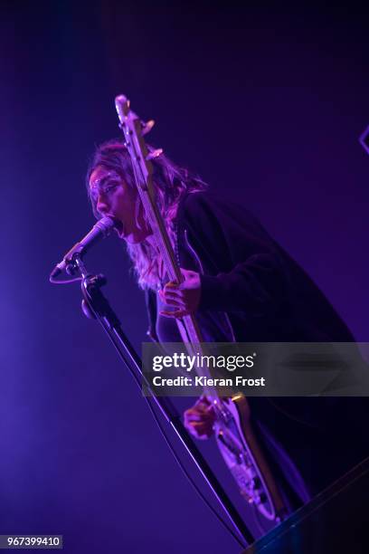 Jenny Lee Lindberg of Warpaint performs at Forbidden Fruit Festival at the Royal Hospital Kilmainham on June 4, 2018 in Dublin, Ireland.