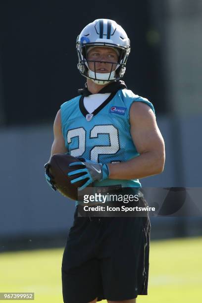 Christian McCaffrey during the Carolina Panthers OTA at the Carolina Panthers Training Facility on June 04, 2018 in Charlotte, NC.