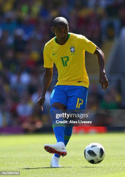 Fernandinho of Brazil during the International friendly match between of Croatia and Brazil at Anfield on June 3, 2018 in Liverpool, England.