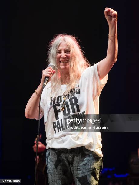 Patti Smith performs at the Hoping For Palestine charity concert at The Roundhouse on June 4, 2018 in London, England.