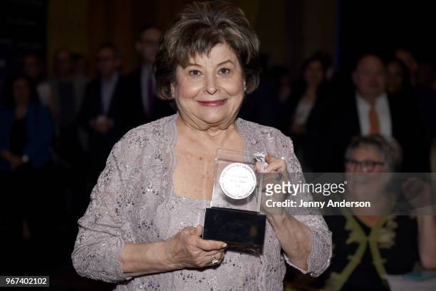 Bessie Nelson poses with an award at the Tony Honors Cocktail Party Presenting The 2018 Tony Honors For Excellence In The Theatre And Honoring The...