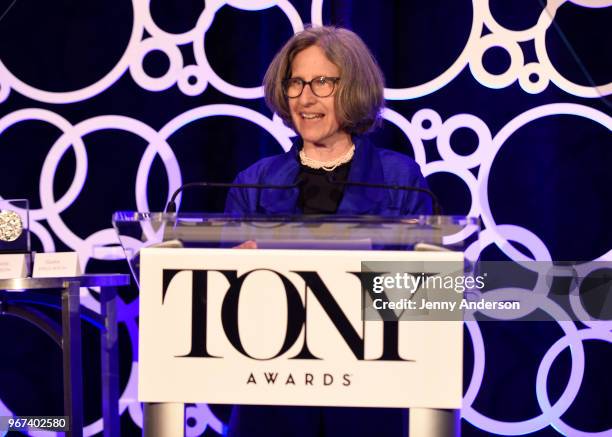 Sara Krulwich speaks onstage at the Tony Honors Cocktail Party Presenting The 2018 Tony Honors For Excellence In The Theatre And Honoring The 2018...