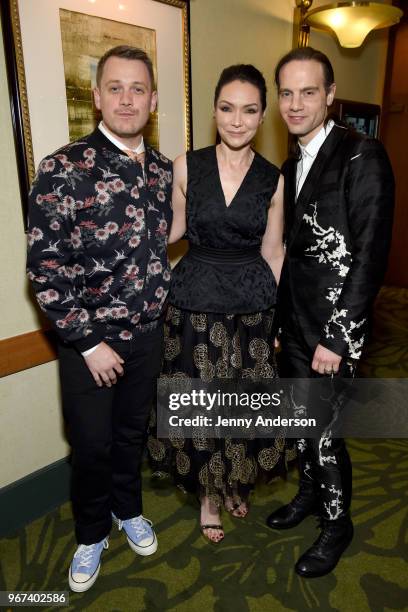 Michael Arden, Katrina Lenk, and Jordan Roth attend the Tony Honors Cocktail Party Presenting The 2018 Tony Honors For Excellence In The Theatre And...