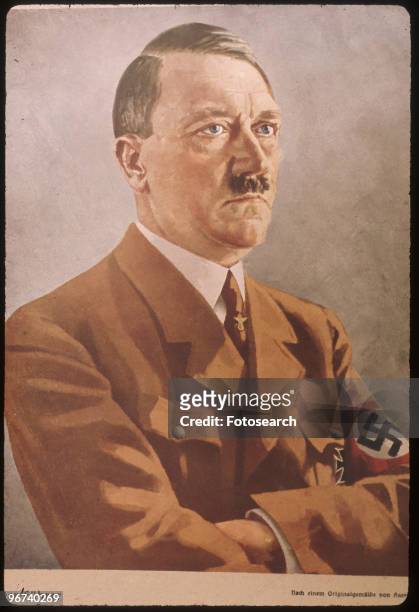 Poster showing a portrait of Adolf Hitler , of the National Socialist German Worker's Party, circa 1943. .