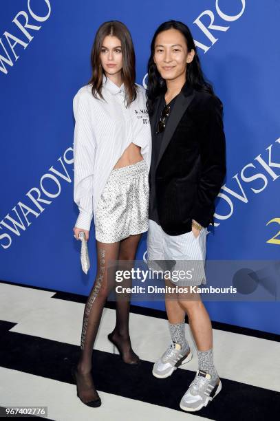 Kaia Gerber and designer Alexander Wang attend the 2018 CFDA Fashion Awards at Brooklyn Museum on June 4, 2018 in New York City.