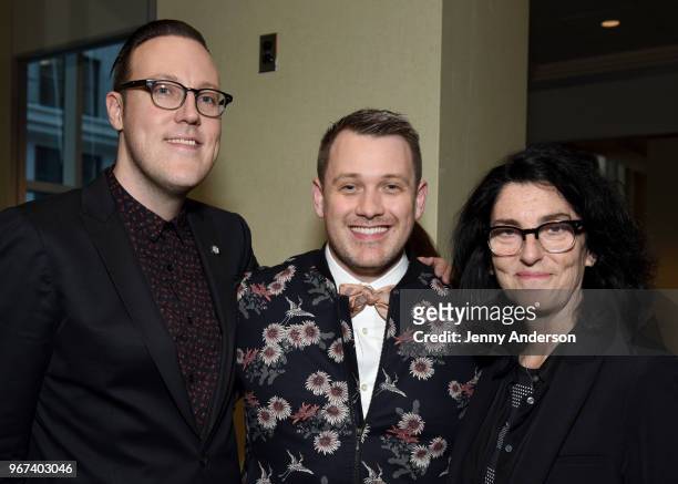 Dane Laffrey, Michael Arden, and Tina Landau attend the Tony Honors Cocktail Party Presenting The 2018 Tony Honors For Excellence In The Theatre And...