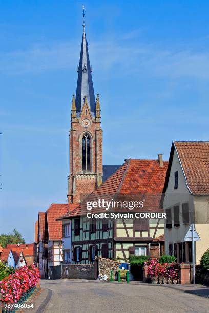 France,Bas-Rhin ,Niedernai, maison fleurie.