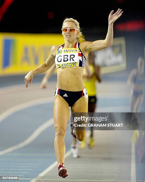 Great Britain's Jenny Meadows wins the women's 800 metres during the Indoor International athletics event at Kelvin Hall, Glasgow, Scotland, on...