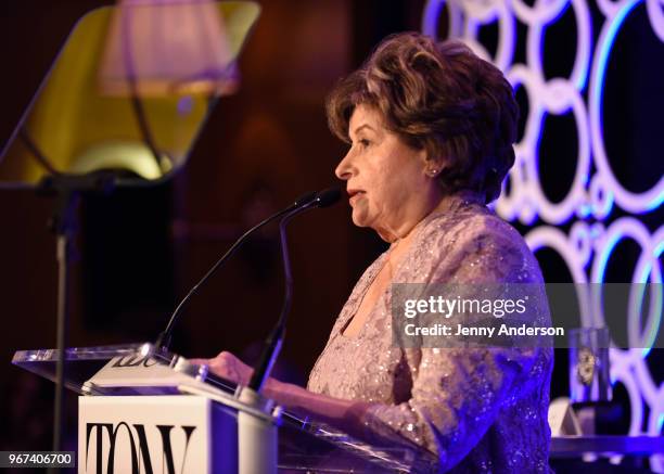 Bessie Nelson speaks onstage at the Tony Honors Cocktail Party Presenting The 2018 Tony Honors For Excellence In The Theatre And Honoring The 2018...