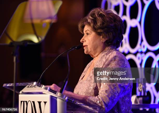 Bessie Nelson speaks onstage at the Tony Honors Cocktail Party Presenting The 2018 Tony Honors For Excellence In The Theatre And Honoring The 2018...