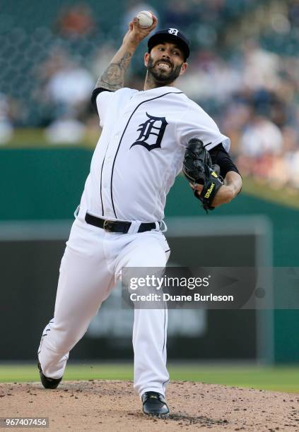 Mike Fiers of the Detroit Tigers pitches against the New York Yankees during the second inning of game two of a doubleheader at Comerica Park on June...