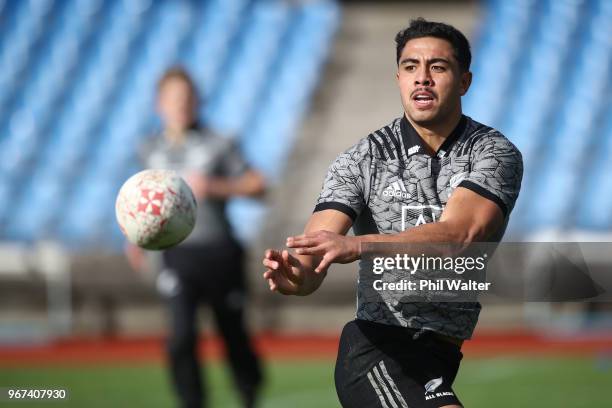 Anton Lienert-Brown of the All Blacks during a New Zealand All Blacks training session at Mt Smart Stadium on June 5, 2018 in Auckland, New Zealand.