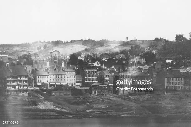 Daguerreotype image of the Cincinnati waterfront in Cincinnati, Ohio, USA, 1848. .