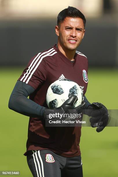Alfredo Talavera looks on during a training session ahead of FIFA Russia 2018 World Cup at Centro de Alto Rendimiento on June 1, 2018 in Mexico City,...