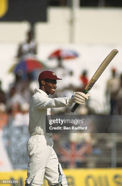 West Indian cricketer Carlisle Best batting during the 4th Test against England at Kensington Oval, Bridgetown, Barbados, 5th-10th April 1990. The...