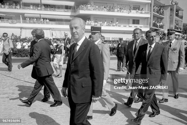 Les cérémonies de célébration du 50e anniversaire du debarquement en Provence, présidées par le Premier ministre Edouard Balladur à Cavalaire, le 15...