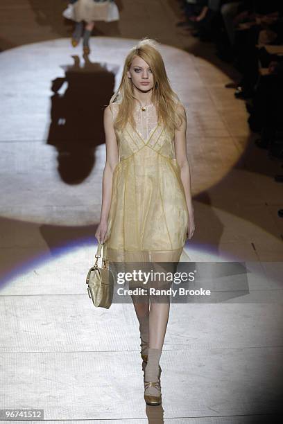 Model wearing Marc Jacobs Fall 2010 during Mercedes-Benz Fashion Week at the NY State Armory on February 15, 2010 in New York City.