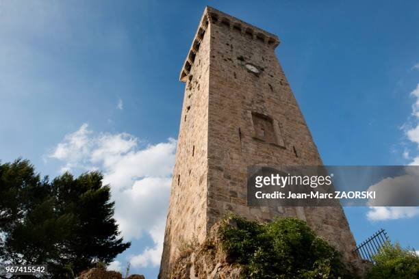 La tour de l?Horloge ou des Templiers, donjon des Castellane, village de Saint-Martin-de-Bromes, Alpes-de-Haute-Provence, France.