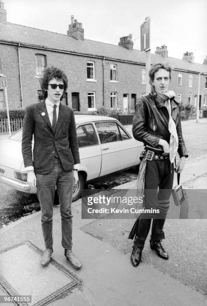 Punk poet John Cooper Clarke poses with NME journalist Nick Kent on 3rd August 1978 in Manchester, United Kingdom.