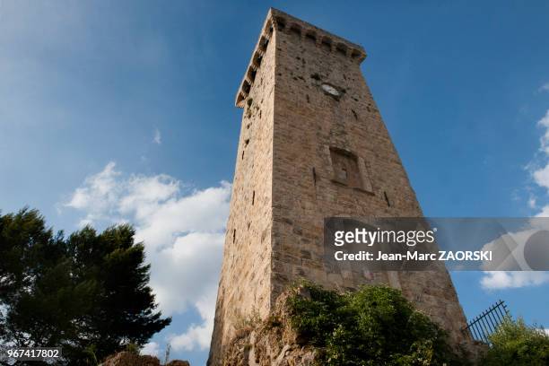 La tour de l?Horloge ou des Templiers, donjon des Castellane, a Saint Martin De Bromes, village des Alpes de Haute Provence, en France.