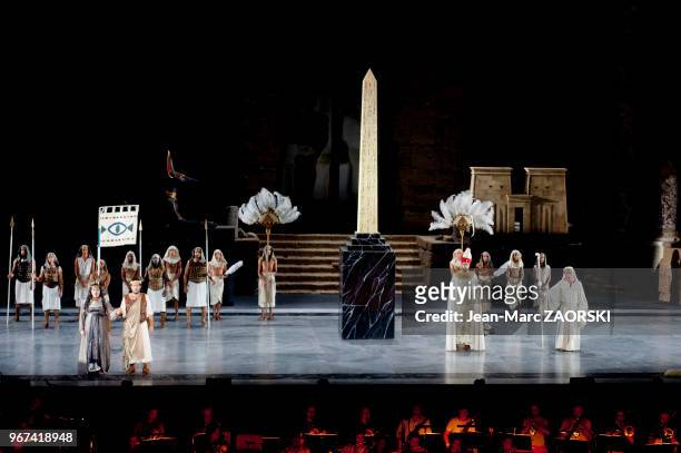 Anita Rachvelishvili , Marcelo Alvarez , Jose Antonia Garcia et Nicolas Courjal dans « Aïda » , un opéra en quatre actes de Giuseppe Verdi sur un...