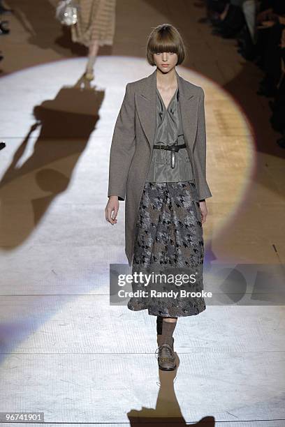 Model wearing Marc Jacobs Fall 2010 during Mercedes-Benz Fashion Week at the NY State Armory on February 15, 2010 in New York City.