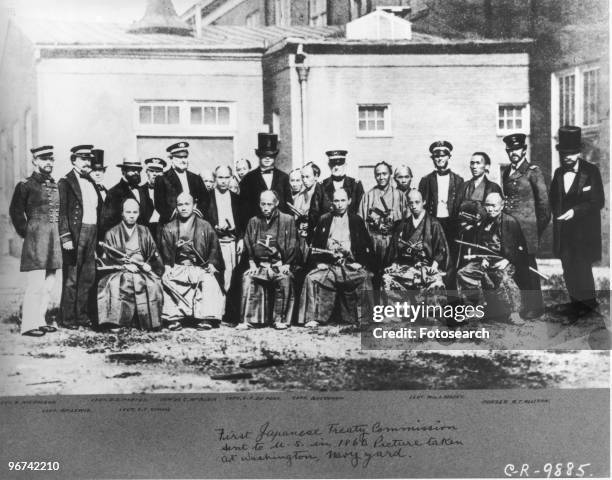 The First Japanese Treaty Commission of 1860 sent to the United States in 1860, pictured in Washington Navy Yard. USA, circa1860. .