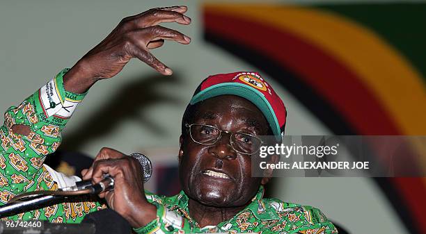 Zimbabwe's President Robert Mugabe addresses delegates attending the ZANU-PF party's extraodinary congress in Harare, 13 December 2007. The ruling...