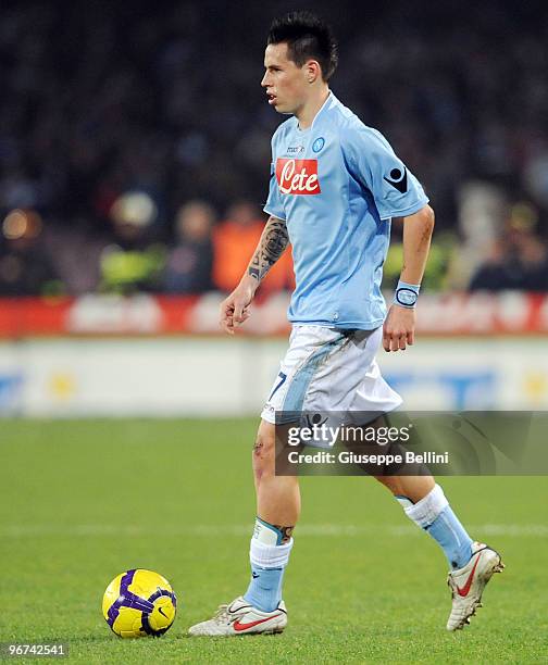 Marek Hamsik of Napoli in action during the Serie A match between SSC Napoli and FC Internazionale Milano at Stadio San Paolo on February 14, 2010 in...