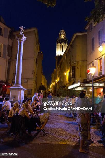 France, Provence, Bouches-du-Rhone , city of Aix-en-Provence during the july festival, night view // France, Provence, Bouches-du-Rhone , ville...