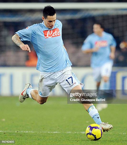 Marek Hamsik of Napoli in action during the Serie A match between SSC Napoli and FC Internazionale Milano at Stadio San Paolo on February 14, 2010 in...